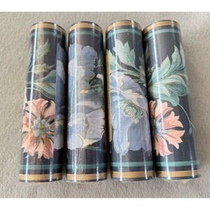 4 ROLLS VTG Wall BORDER Blue Floral Wallpaper PREPASTED 21.6 YARDS Cottagecore